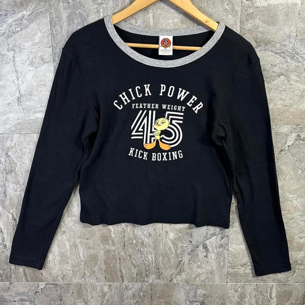 Black and grey Looney Tunes Chick Power long sleeve shirt‎ tweety Bird Woman's L